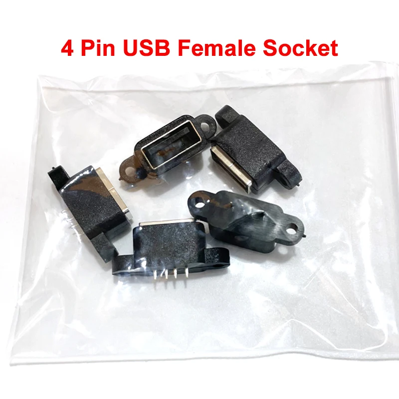

5pcs Black USB 2.0 Female Socket 4Pin Waterproof Connector Adapter 180 degree 4P USB A Interface Portfemale socket waterproof