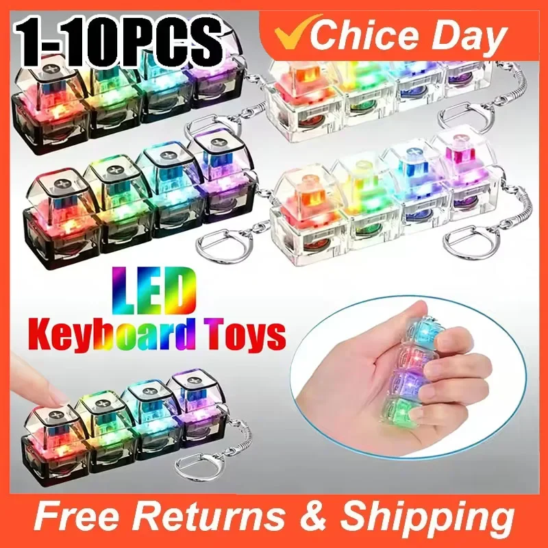 Portable LED Keyboard Keychain Click Button Stress Reliever Cute Desk Accessory for Office Anxiety Relief Fun Gadget Idea Amagi