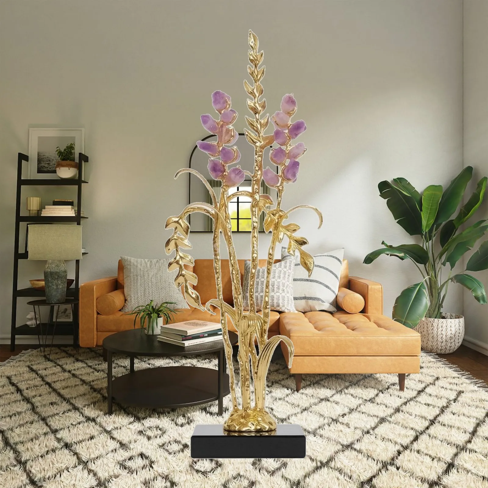 Crystal Home Display Lavender Crystal Accent Metal Sculpture Decor for Console Shelf Hallway