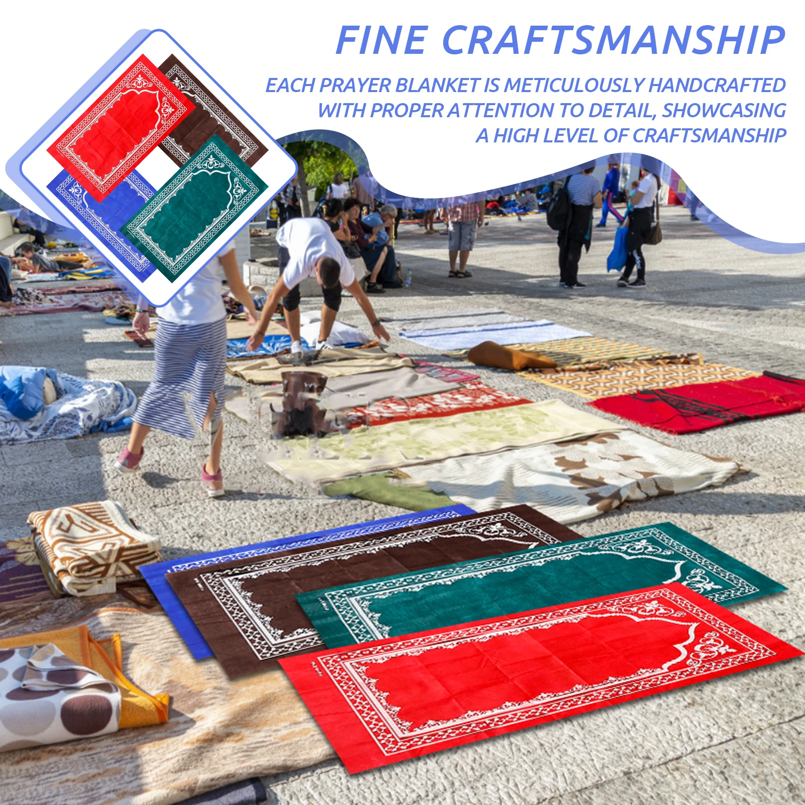 

4Pcs Portable Islamic Prayer Mats Lightweight Polyester Praying Rugs Eid Festival Decorative Travel Prayer Carpets