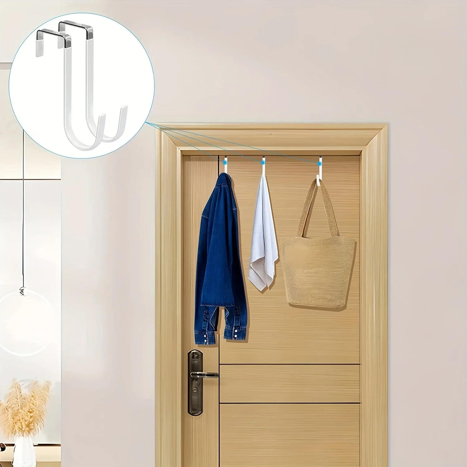 4pcs Door Hangers Hooks With Rubber Prevent Scratches Heavy Duty Organizer Hooks For Living Room, Bathroom, Bedroom, view 5