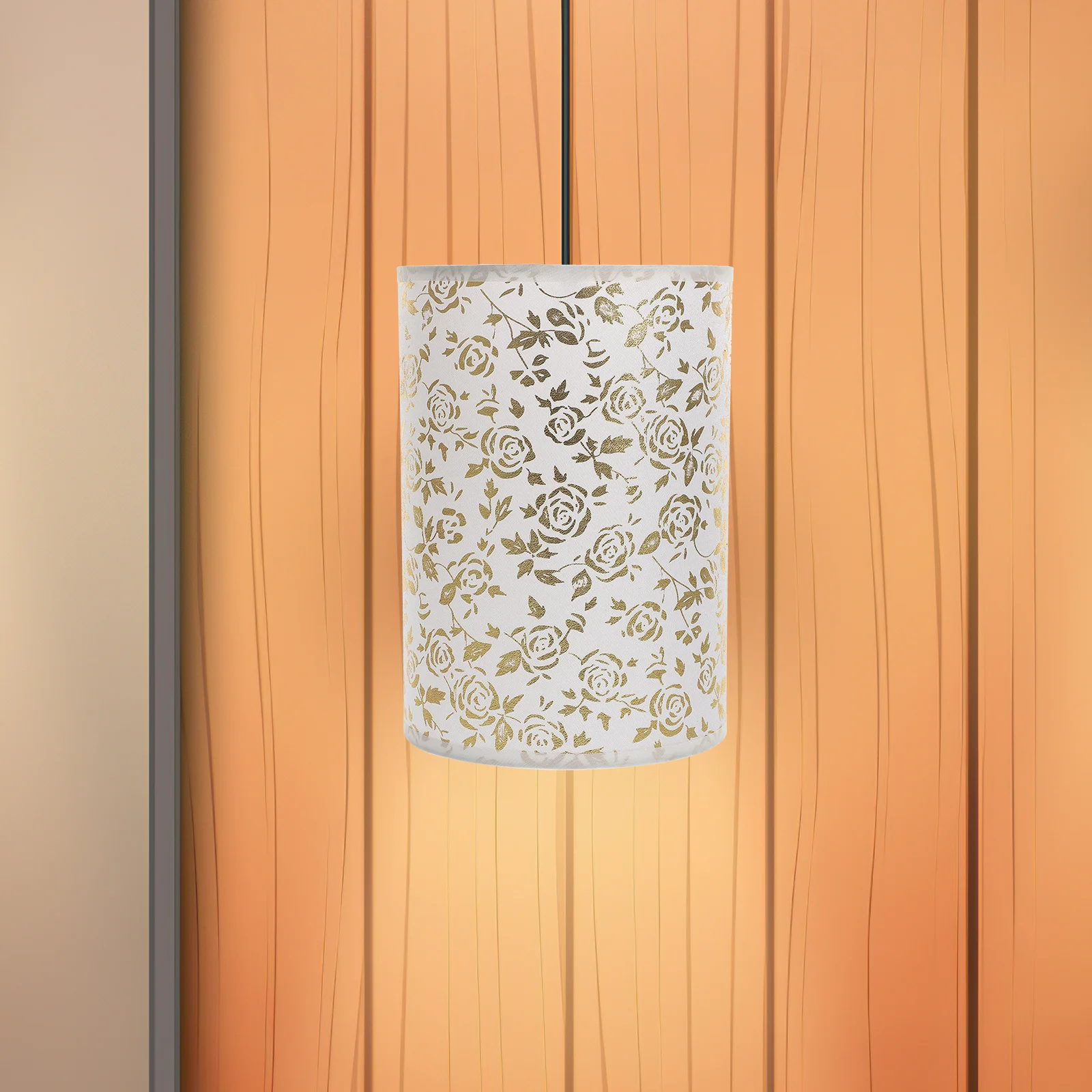 

Drum Lampshade for E27 Bulb Gold Rose Pattern Replacement Shade for Table Lamp Study Room Bedroom Office Decorative Light Cover