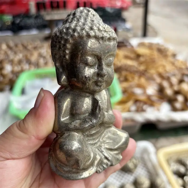 Natural Pyrite Buddha Carving Crystal Healing Fengshui Fashion For Home Decoration Lucky Holiday Gift 1pcs
