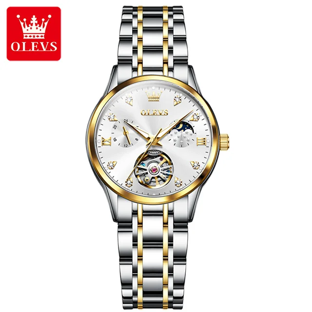 Olevs original moonswatch für frauen automatische mechanische uhr skelett design elegante weibliche wasserdichte uhr damen armbanduhr