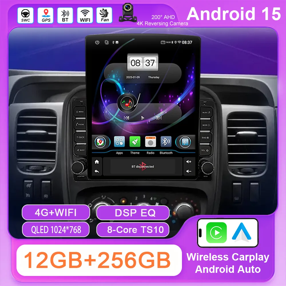 9.7 inch Android 15 Navigation For Renault Trafic 3 14-21 For Opel Vivaro B Car Radio Multimedia Video Player Wireless Carplay
