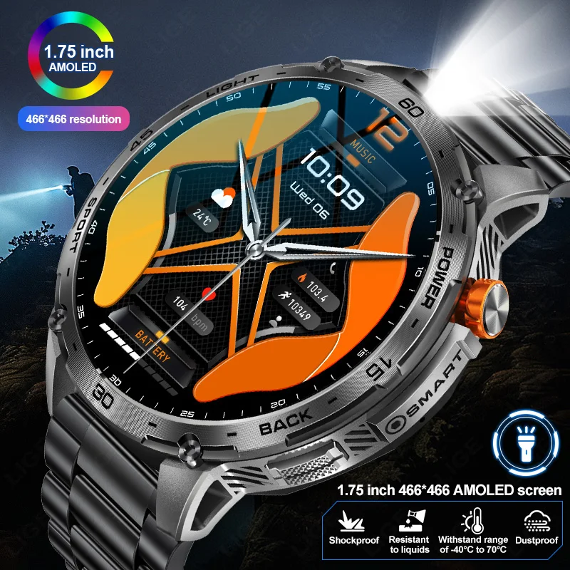 

LIGE New 730mAh Large Battery Smart Watch Men 1.75Inch AMOLED Screen Bluetooth Call Sports Heart Rate 3ATM Waterproof Smartwatch