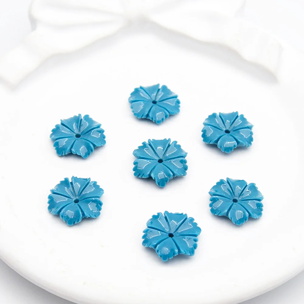 10 قطعة/الحزمة 12 مللي متر زهرة على شكل نقش الراتنج اليدوية تقليد المرجان الخرز 4 ألوان مجوهرات لصنع قلادة أقراط #6