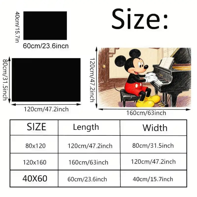1 Stück Disney Mickey Mouse Playing Piano Bodenmatte, weicher, rutschfester, dekorativer Teppich, 50 x 80 cm (19,68 x 31,49 Zoll) Cartoon-Charakter Th