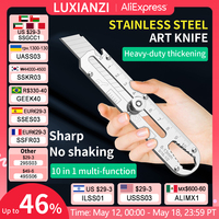 LUXIANZI 10 IN 1 Stainless steel Knife Retractable Waterproof Outdoor Camping Tool Multifunctional Utility Cutter Knife Blades