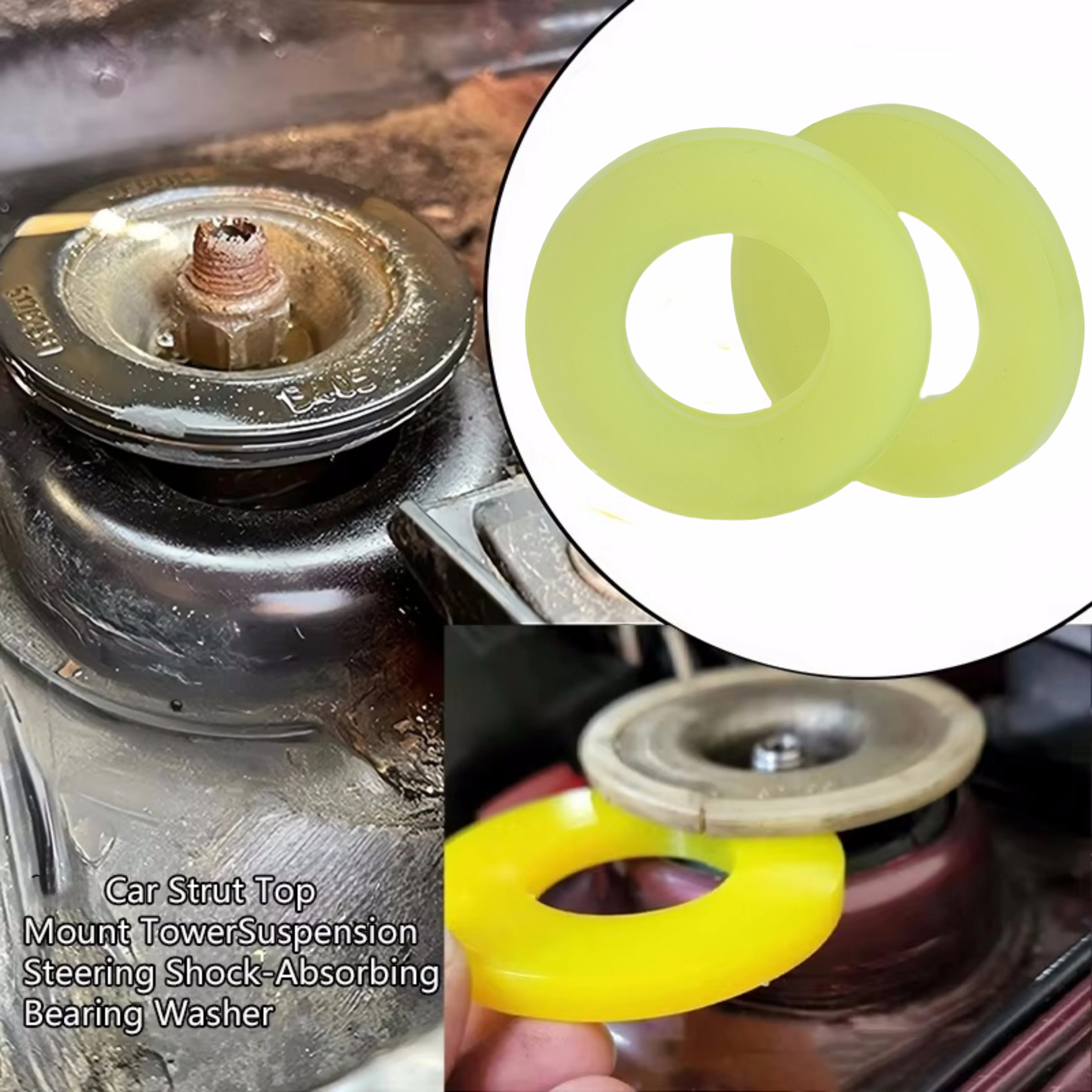 2X Silence Pad Rubber Bushing Dampers Universal Front Strut Tower Mount Suspension Shock-Absorbing Bearing Washer Over Bumps