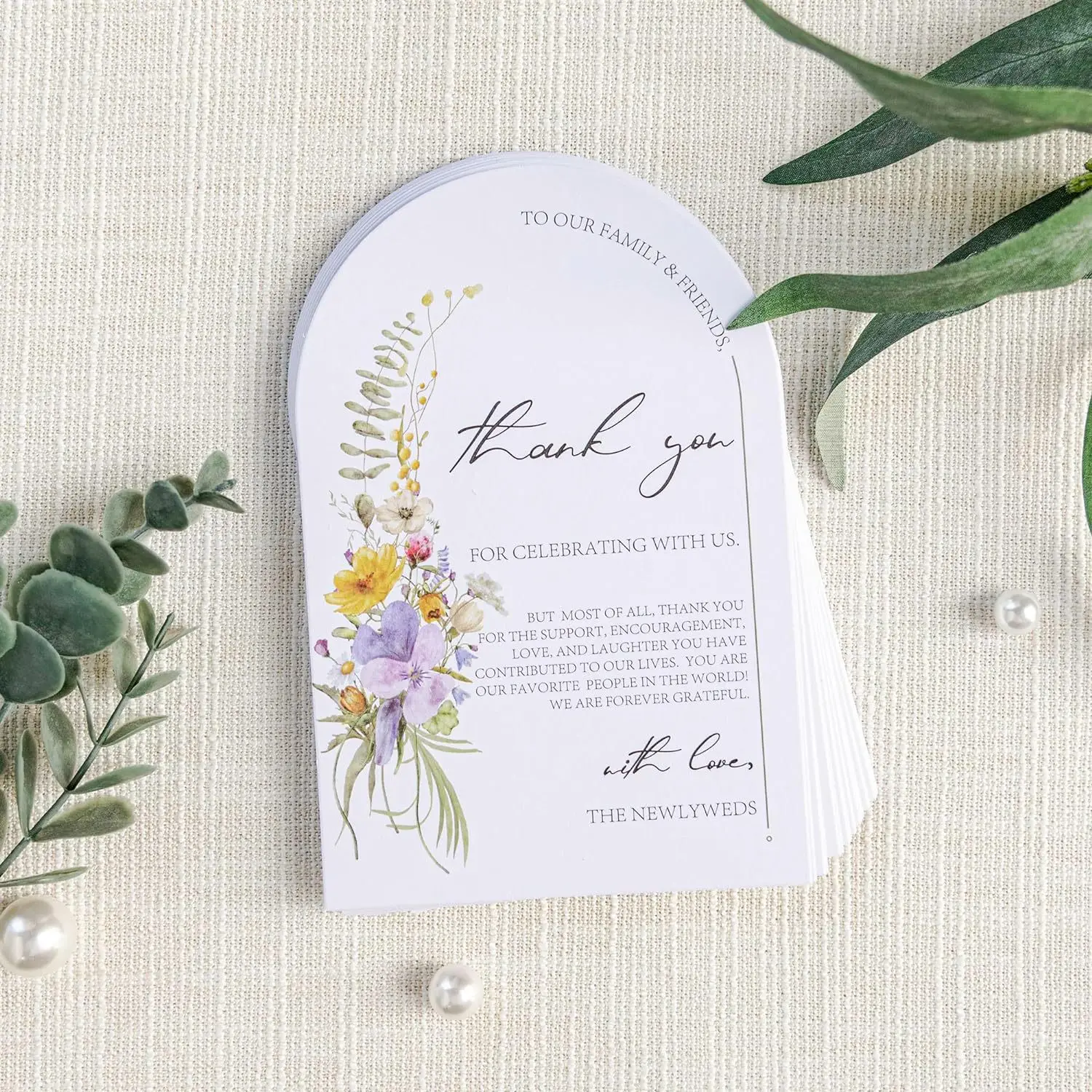 50pcs Arch Design Floral Watercolor Wedding Thank You Place Setting Card, Wedding Table Centerpieces and Wedding Decorations