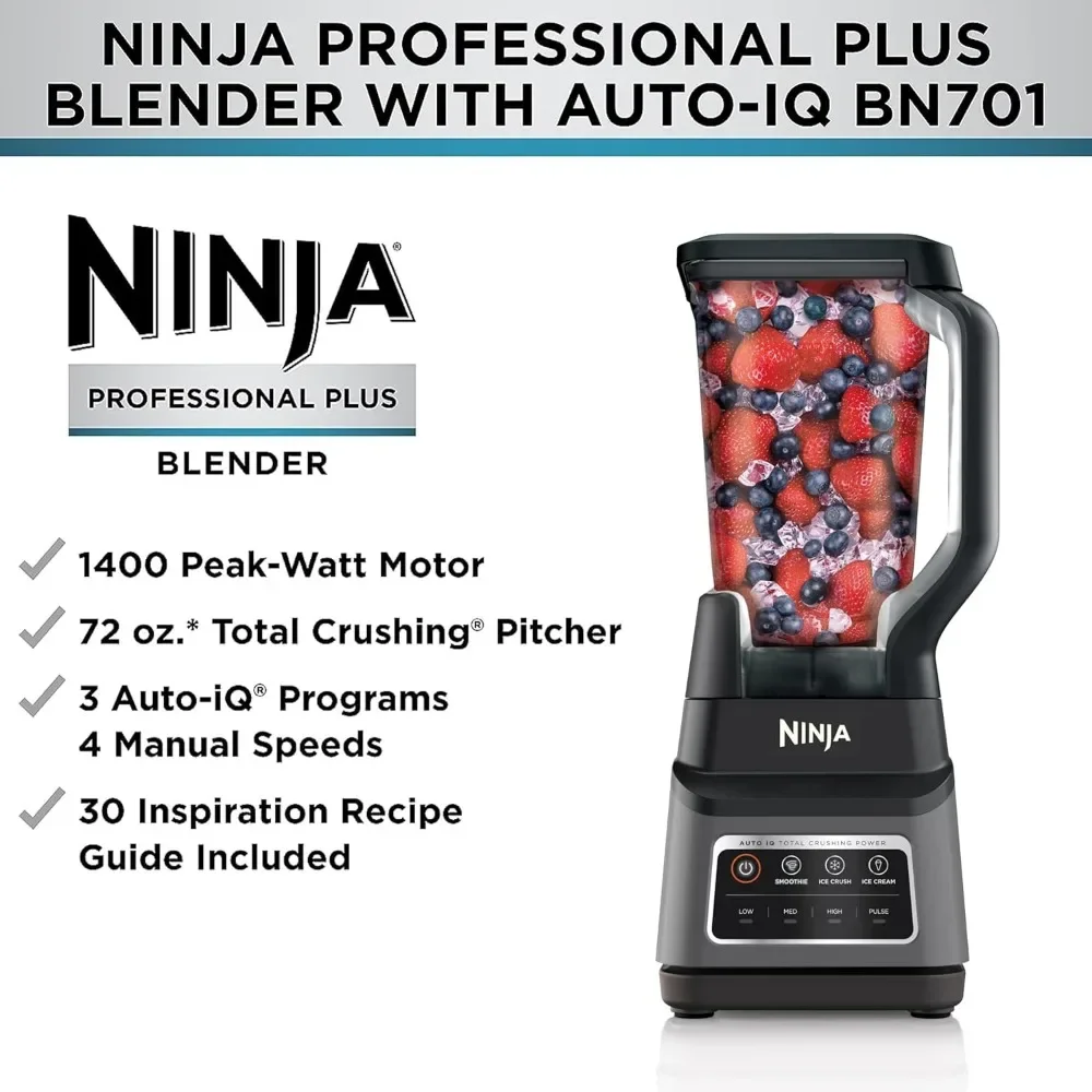 BN701 Blender Plus profesional, 1400 watt puncak, 3 fungsi untuk Smoothie, minuman beku & es krim dengan IQ otomatis, 72-oz.*