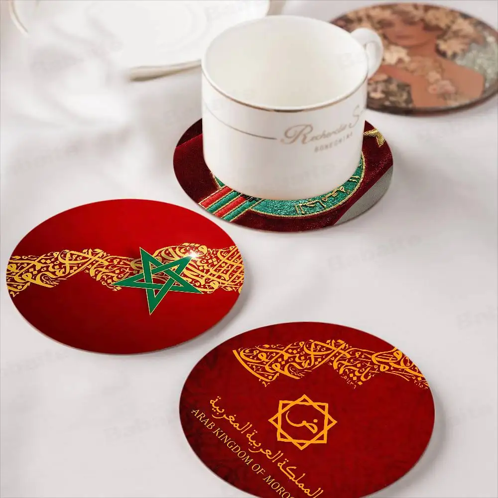 Popular Morocco F-Flag 1pc Pattern Coaster Tea Cup Heat Insulation Pad Anti-scalding Anti-slip Table Bowl Plate Mat