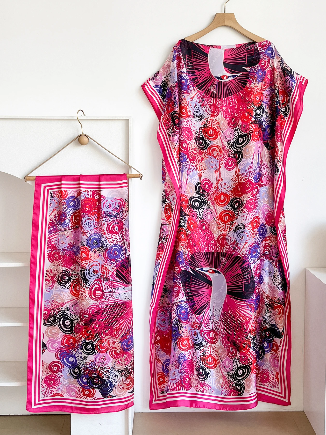 Elegant Printed Silk African Shawl Summer Fashion Long Hijab Kaftan Dress Oversize Muslim Lady Kuwait Abaya Scarf for Women view 6