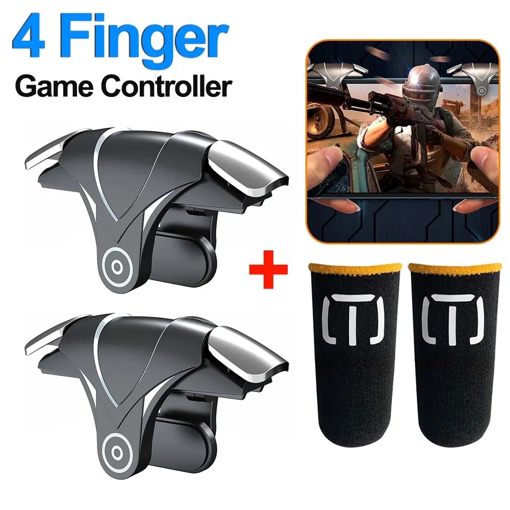 2pcs 4 Finger Game Controller Gamepad for PUBG Mobile Phone Controller Sensitive Gaming Aim Shooting Triggers Joystick for IOS