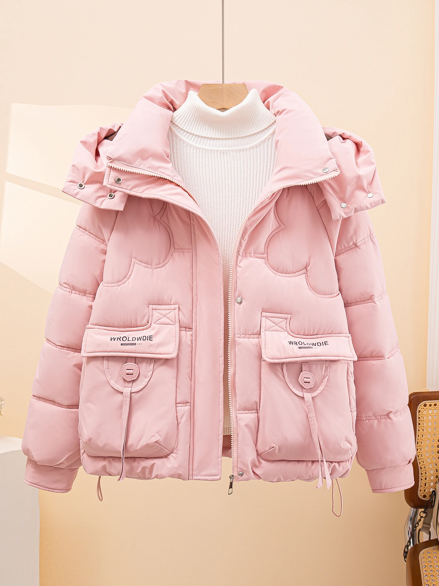 

Женская зимняя утепленная куртка из хлопка с пуховым наполнителем, свободного кроя, маленького размера, со съемным капюшоном, в корейском стиле, для повседневной носки