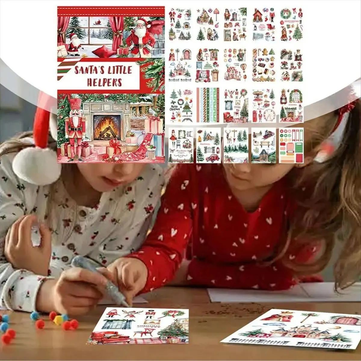 

*A91P Scrapbooking Stickers Kit Scrapbooking Ledger Decorative Sticker Material Kit Vintage Christmas Patterns Craft Tool B