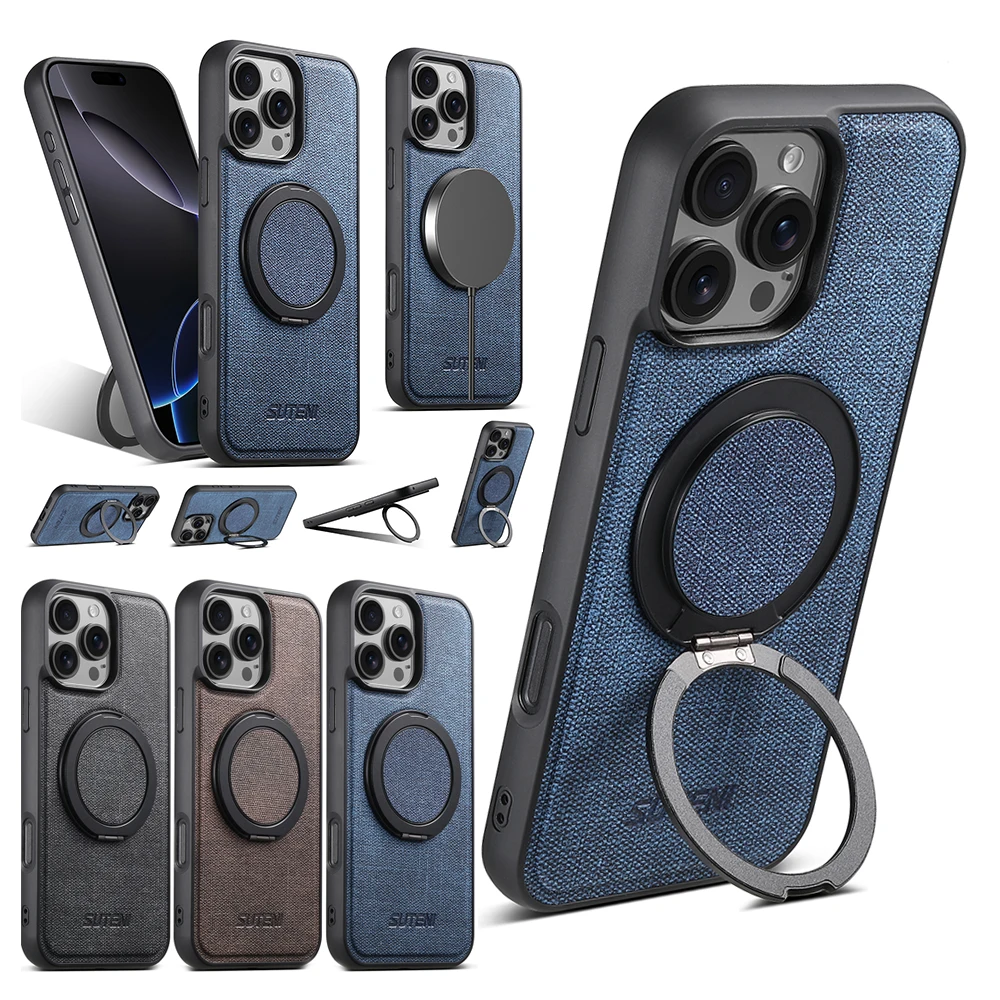 

High-end Busine Sle Magnetic Phone Case for IPhone 16 15 14 Plus 12 13 Pro Max Magsafe Ring Stand Wireless Charging Bumper Cover