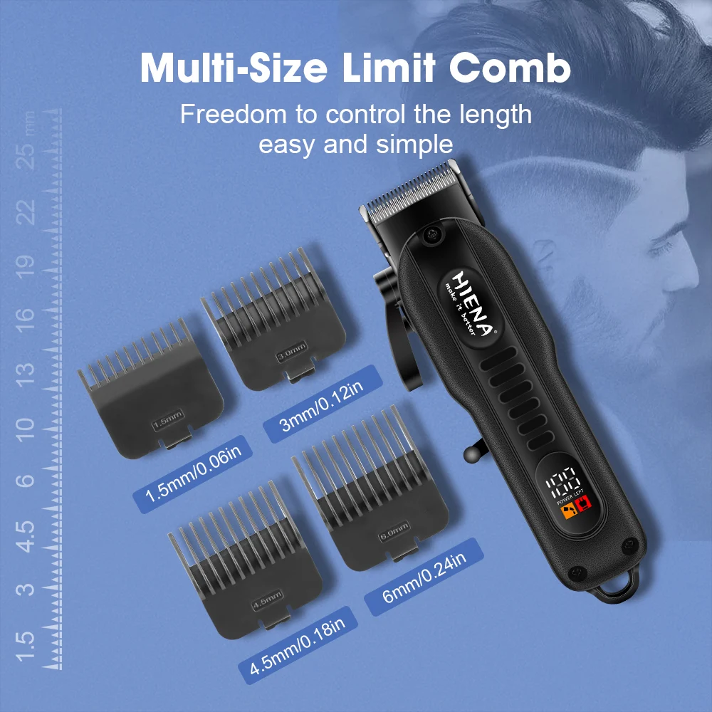 HIENA Hair Clippers 1200mah Powerful Battery Electric hair Trimmer Professional barber hair cutting machine Cordless clippers