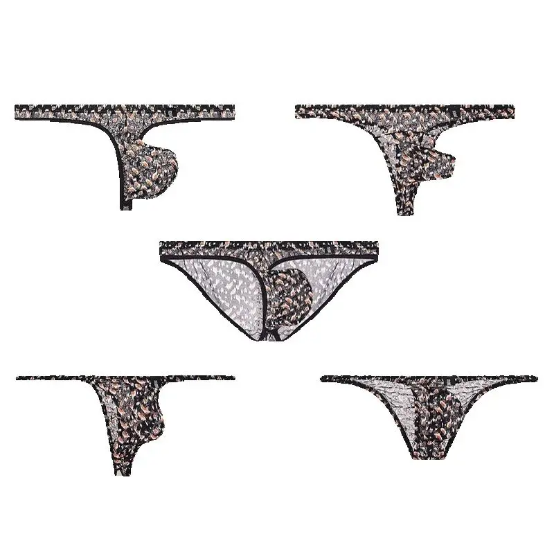 Underwear Men's Briefs Sexy Panties Mesh Ice Silk Tranparent Sissy Thongs Perspective Lace Low-Rise Breathable Big Pouch Toy