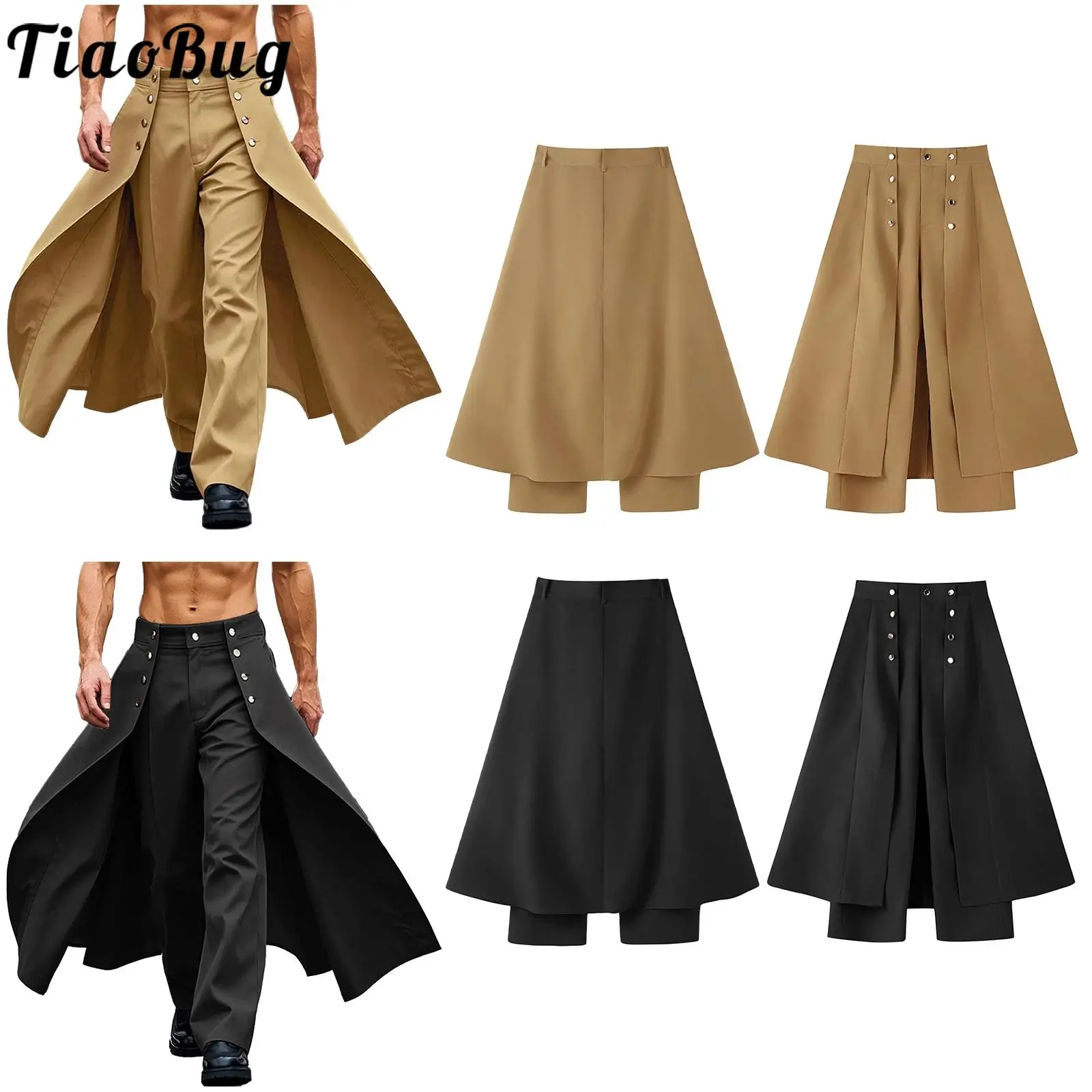 Men Steampunk Tailcoat Pants with Attached Long Tail Adult Man Straight Long Pants Culottes Gothic Costume Fashion Streetwear