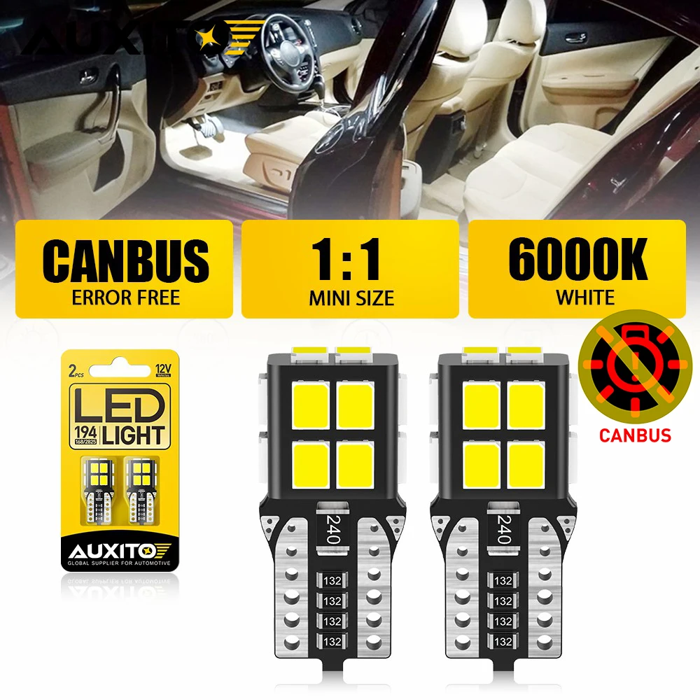 

AUXITO 2 шт. T10 светодиодные внутренние Canbus W5W автомобильные лампы 168 2825 светодиодные стояночные огни внутренние карты купольные фонари супер яркие ﻿