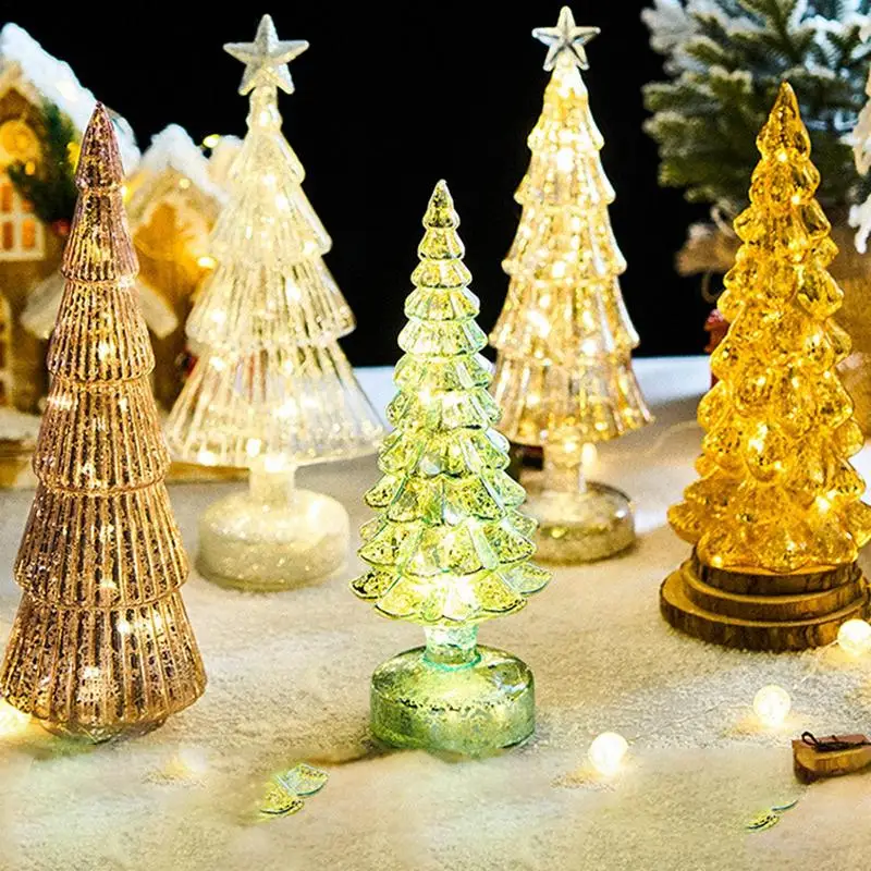 Glowing Glass Christmas Tree Ornaments Home Luminous Desktop Decoration Led Night Light Party Xmas Decorations Festival Kid Gift