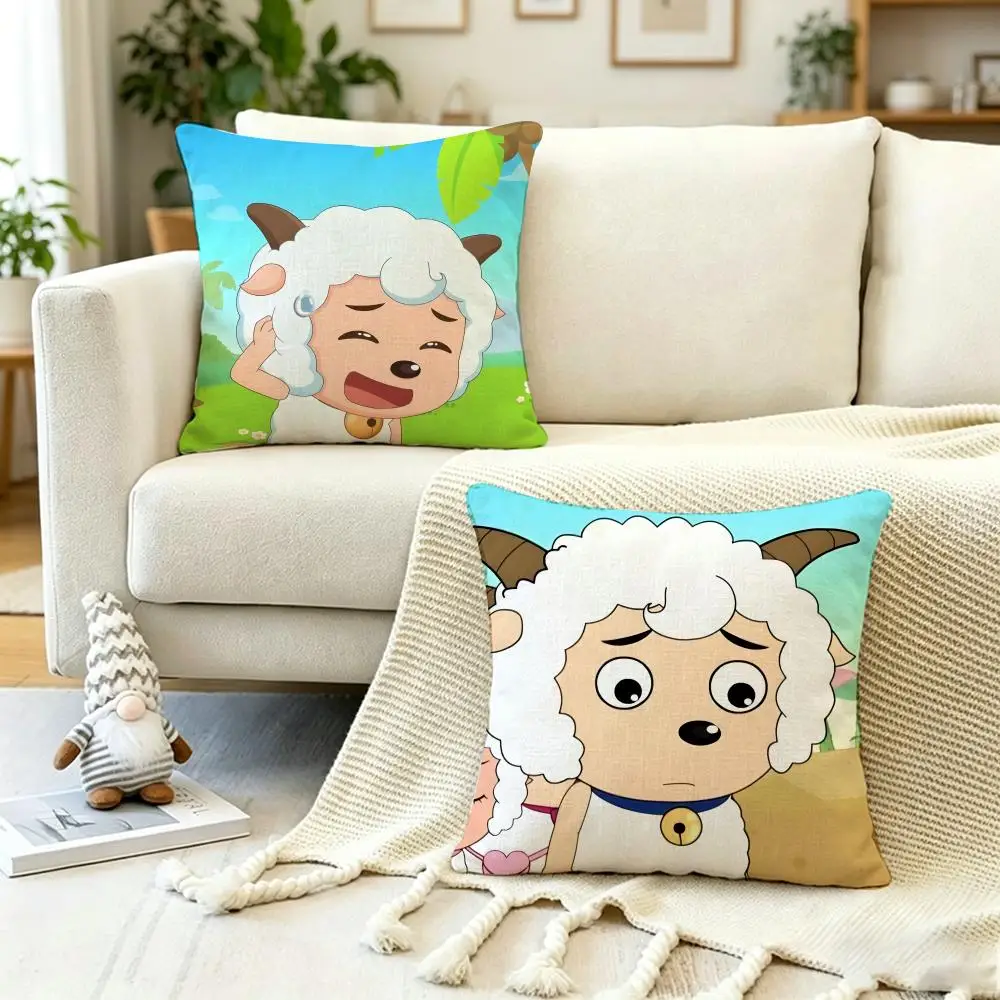 ANIME P-Pleasant GoatS Cushion Cover Anti-dustmite Pillowcase Invisible zipper silky short plush Sofa cushion cover