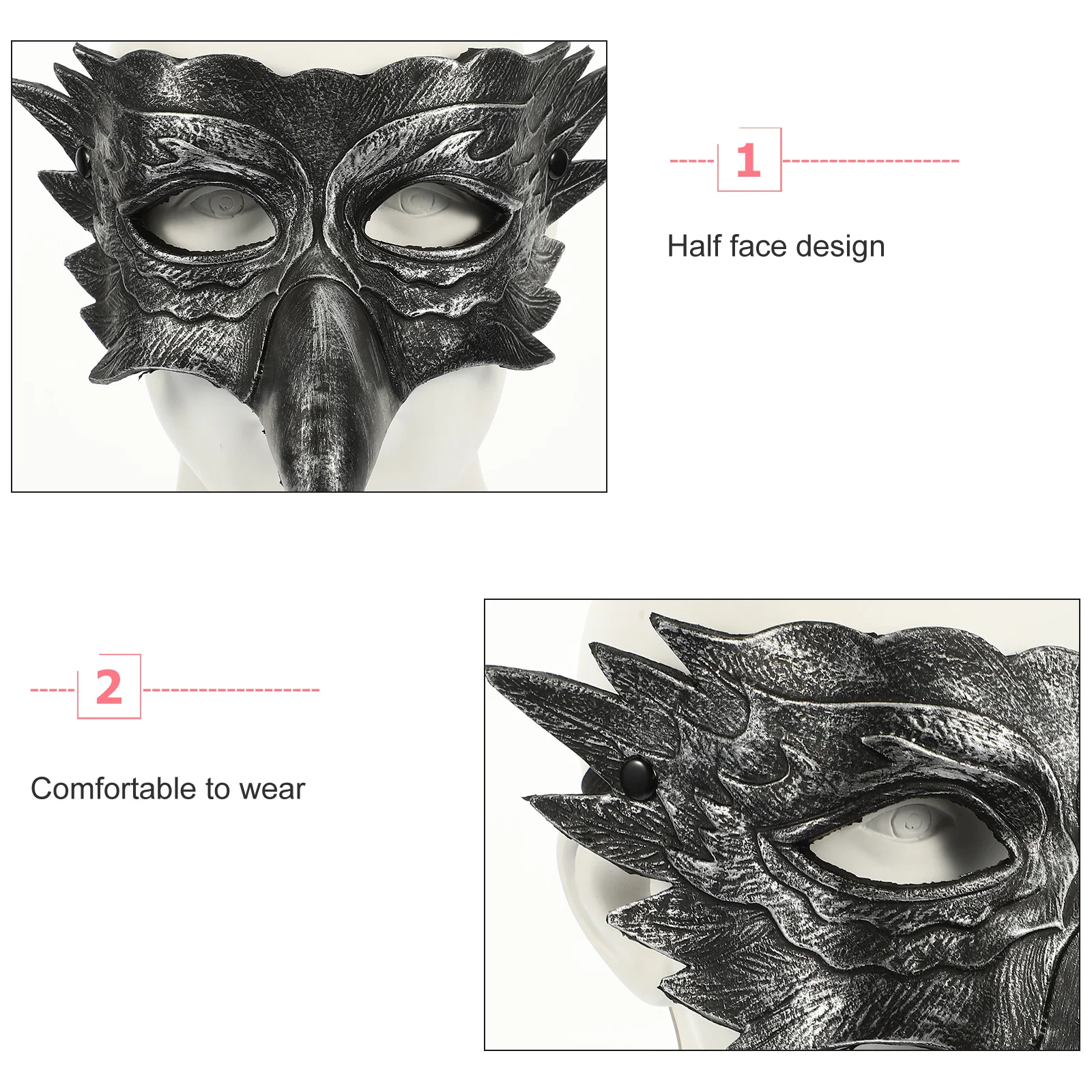 

Halloween Wing Mask Half Face Masquerade Party PU Lightweight Non Blocking View Design for Adults Women Men Fancy Dress