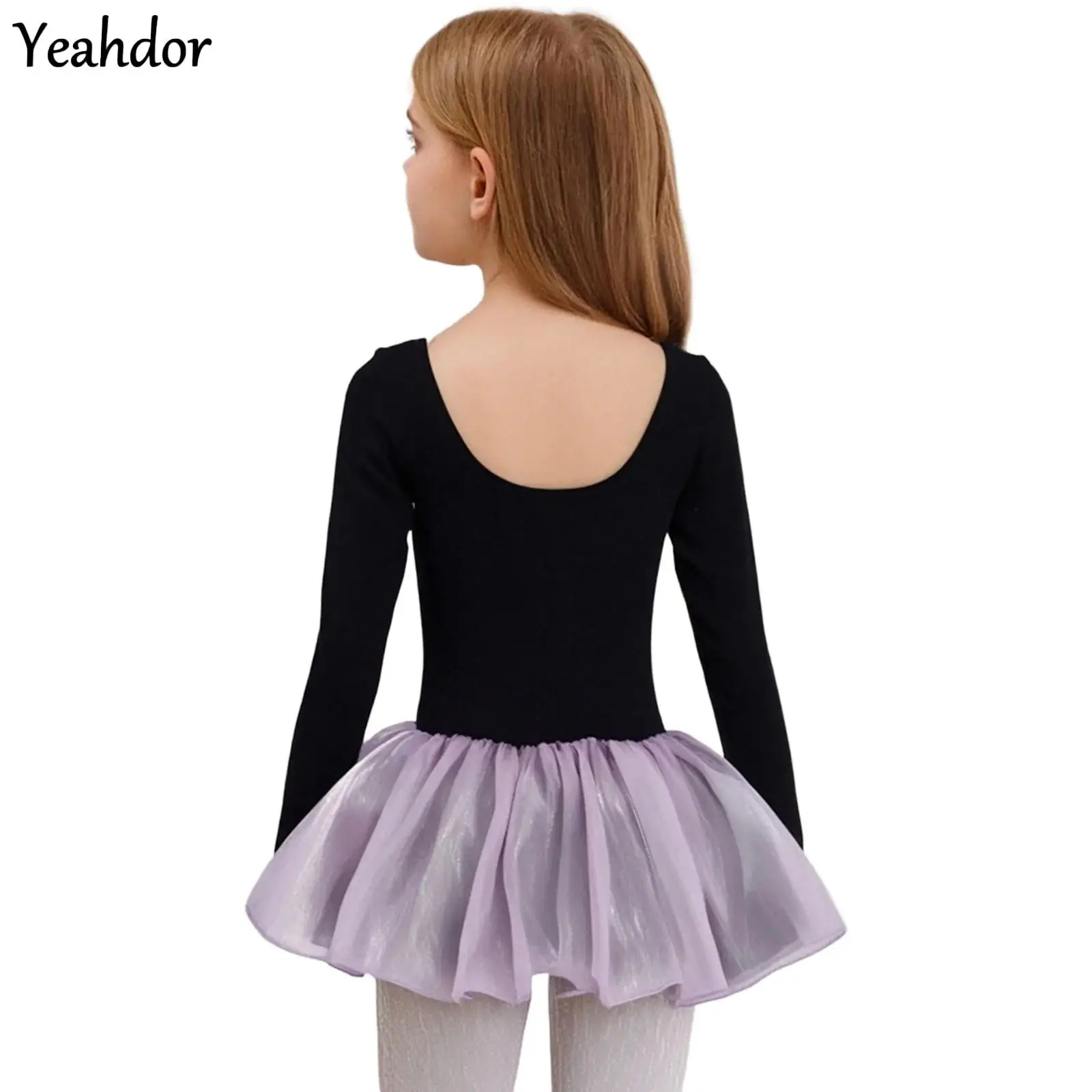 

Ballet Dress Gymnastics Leotards for Kids Girls Bowknots Ruched Long Sleeve Tulle Tutu Leotards Dress Performance Competition