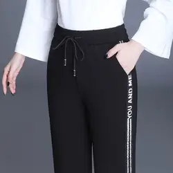 Fashion Women Solid Pencil Sweat Pants Spring Autumn Korean New Lace-up High Waist Elastic Pocket Slim Casual Straight Trousers