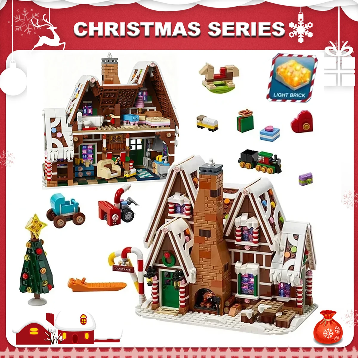 

Gingerbread House Christmas Family Gathering Building Blocks Bricks Elk Gingerbread Man Children's Assembly Toys Christmas Gifts
