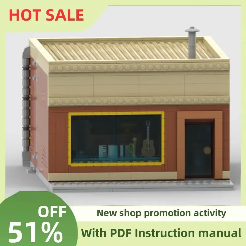 New Famous Simpsoned Cartoon Series Music Store Moc Street View Model Custom Puzzle Diy Creative Ideas Kid Toys Birthday Gift