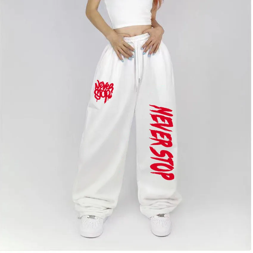 Pantalones de chándal con diseño de cordón en blanco y negro para mujer, pantalones deportivos de baile callejero de Hip-hop para mujer, pantalones largos que combinan con todo, novedad de verano