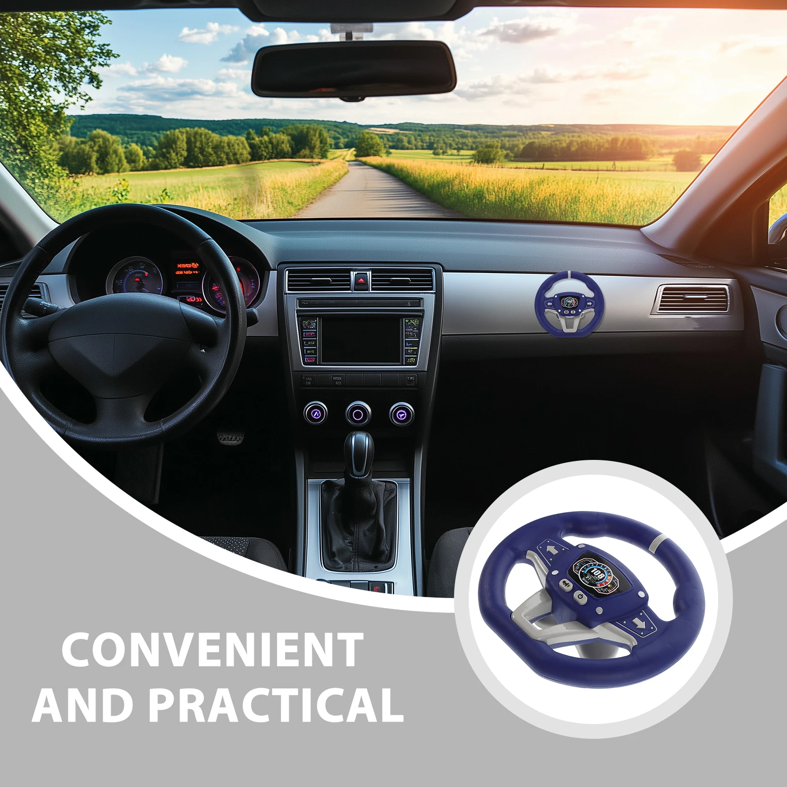 Volante de carro de simulação portátil - Feedback de luz sonora com rotação de 360 graus - Conjunto de jogos de condução infantil para imaginativo