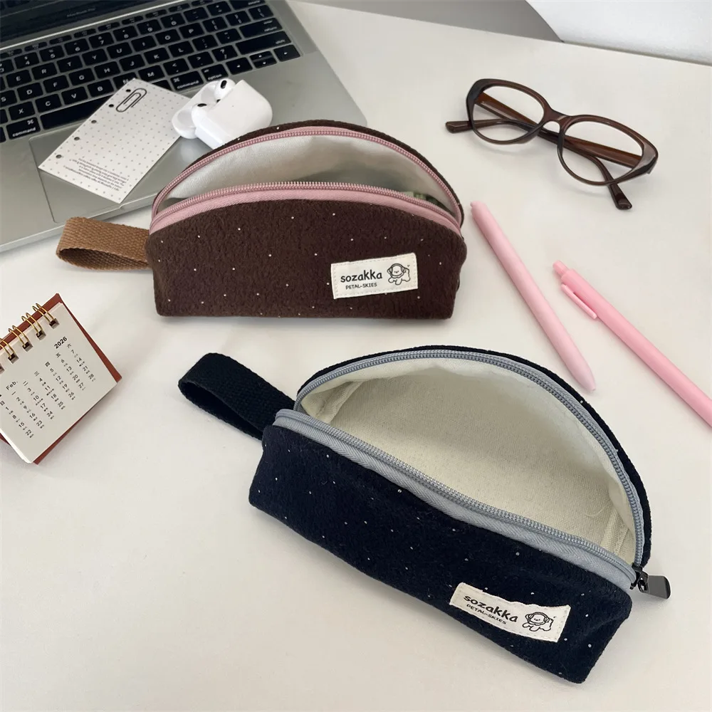 Korean Fashion Retro Makeup Bag Large Capacity Pencil Case Student Stationery Organizer