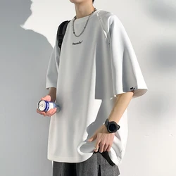 Men's Crewneck T Shirt Letter Short Sleeve Casual Baggy Short Sevee Tops Summer Streetwear Shirts Club Party Wear