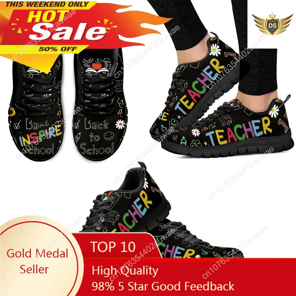 

Teacher Print Fashion Black Soft Sole Lightweight Lace-up Shoes Comfortable And Breathable Summer Sneakers Zapatos