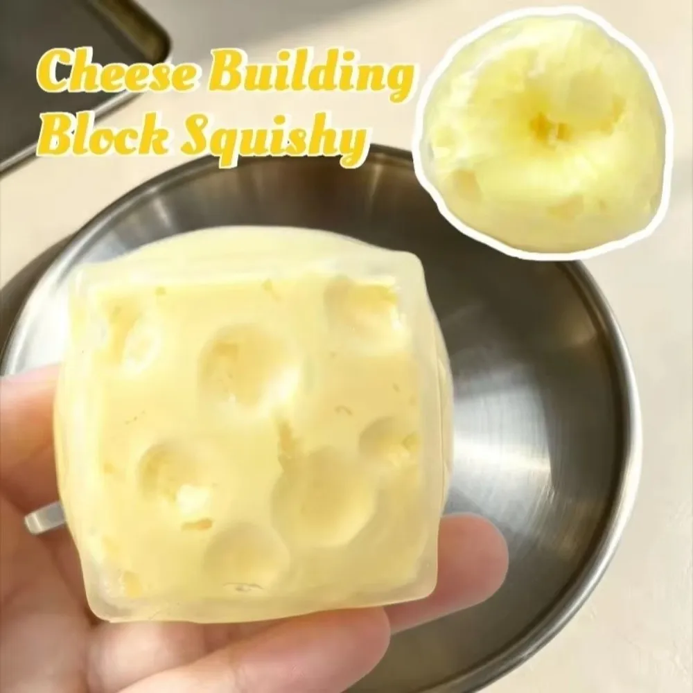 Sensory Toy Crunchy Cheese Squishy Toy Non-Bounce Non-Rebound Cheese Cube Ball Handmade Soft Cheese Squeeze Ball Party Gifts