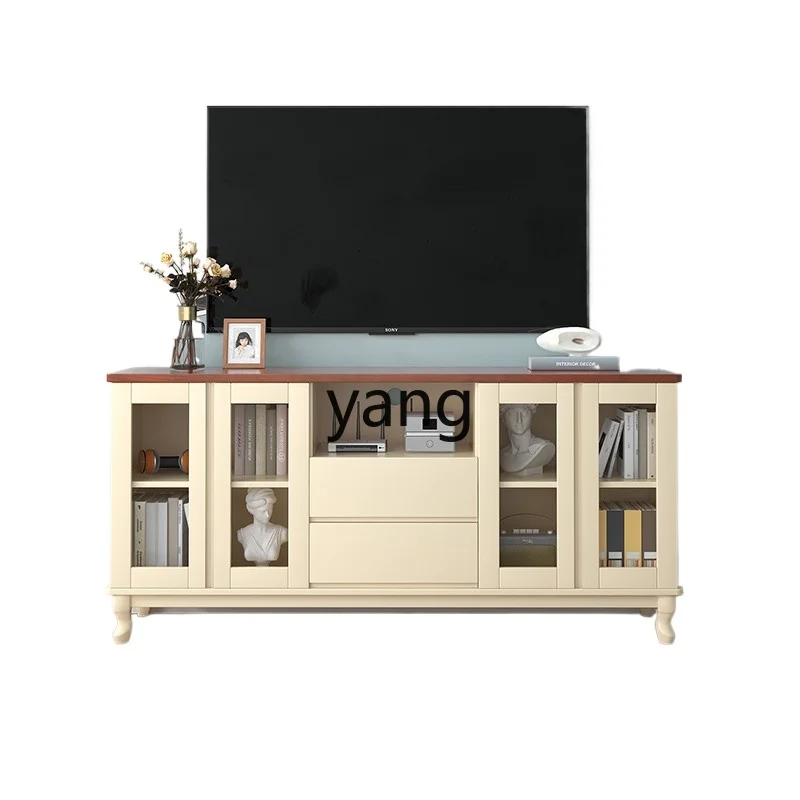 Yjq Solid Wood High TV Cabinet Bedroom Short Small Apartment Living Room Pastoral Cream White