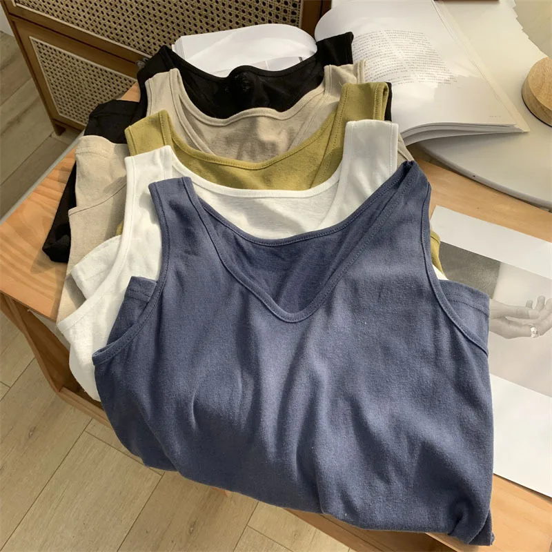 2025 Nuova canotta con scollo a V per le donne Allentato pigro Casual Versatile Gilet da esterno Tinta unita Morbido raddrizzamento Top senza maniche