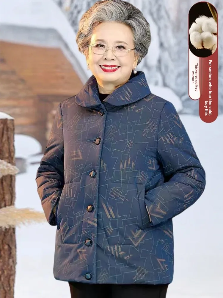 

Thickened Flap Collar Cotton Jacket for Elderly Women Winter Warm Coat Fleece Lined Casual Style Long Pants Polyester Cotton ...