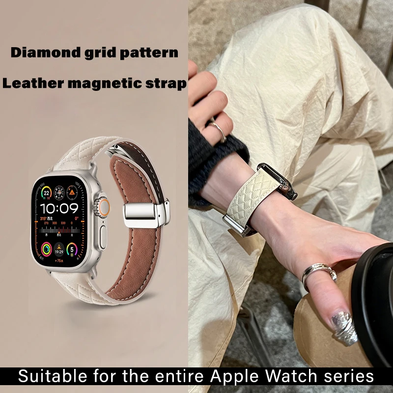 Luxury Magnetic Band For Apple Watch Ultra 2 49MM 44MM 40MM 42MM 38MM 45MM Soft Leather Bracelet Strap For iWatch 9 8 7 6 SE 5 4