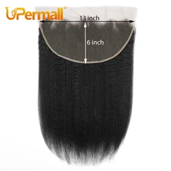 Upermall Peluca de cabello humano liso con cierre Frontal de encaje 13x6, predespuntado pelo rizado, suizo, HD, transparente, Frontal completo, negro Natural, Remy