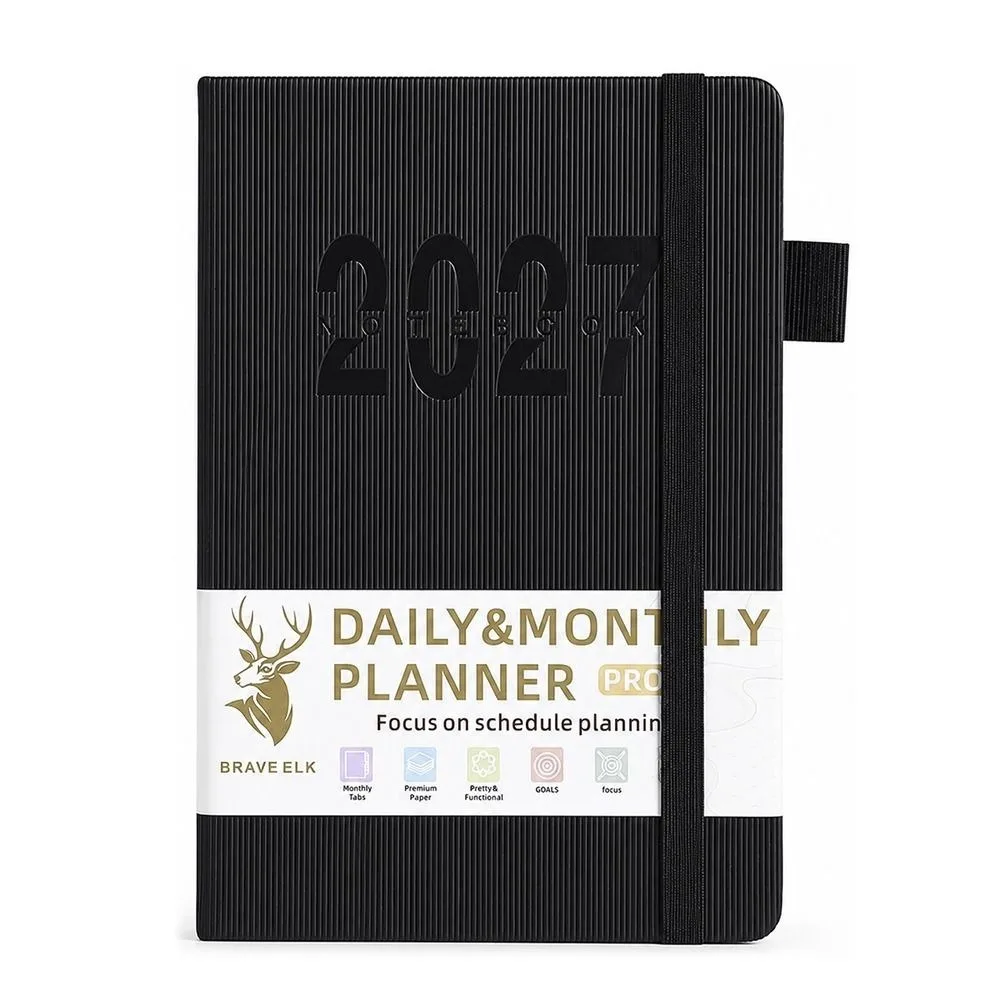A5 Size Daily Planner Notebook Thick Paper Multi-Color Hardcover Planner Book Leather Cover To Do List Time Management Journal