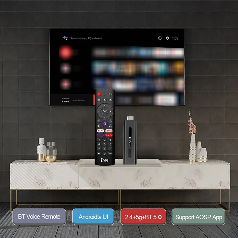 TV98 ATV 8K Smart TV Stick Android 14 ATV Dual WiFi 2.4G 5G BT 5.0 Allwinner H313 Vedio Decodifica HDR10 + Set Top Box Lettore multimediale