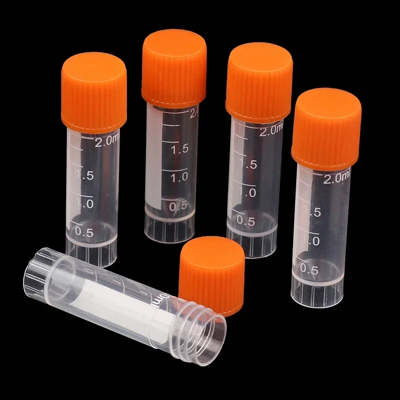 50Pcs 2ML Plastic Test Tubes Vials Sample Container Powder Screw Cap Bottles PP Cryotube Freezing Tubes Chemistry Supplies
