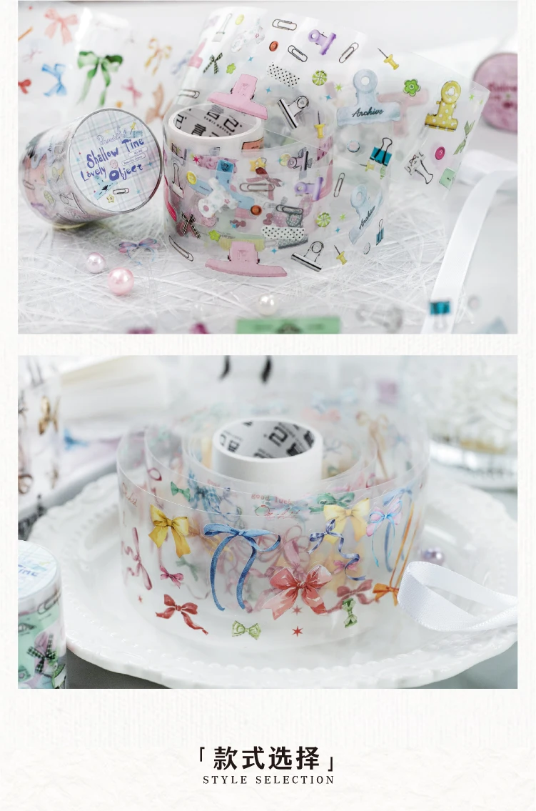 Journal GO 4.5cmx2m Cute Clips Ribbon Bow Patterned Tape Sticker for Collage Junk Journal Craft diy Scrapbook decor Masking Tap