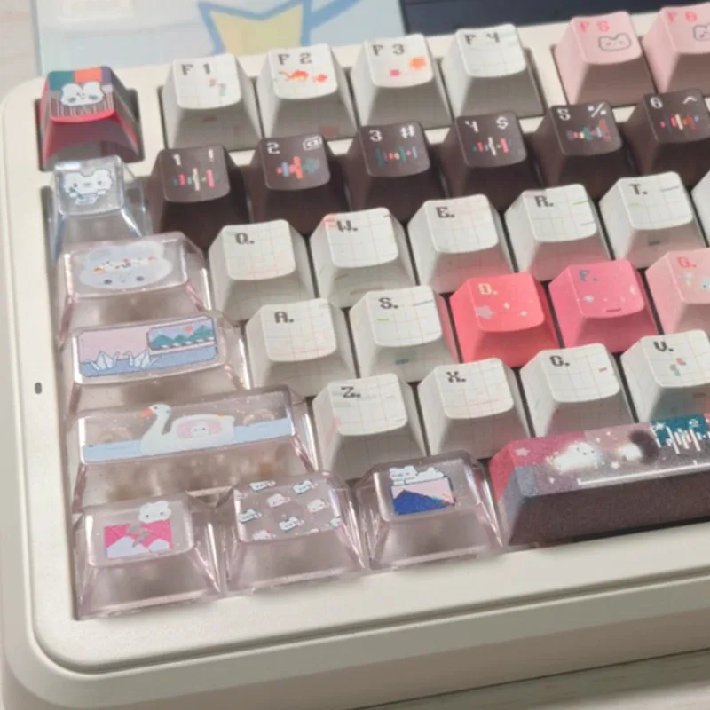 Hot Sales Frosted Translucent Keycaps Custom UV Color Printing Process PBT Cherry Profile Key Cap PC Cartoon Cute Point KeyCap