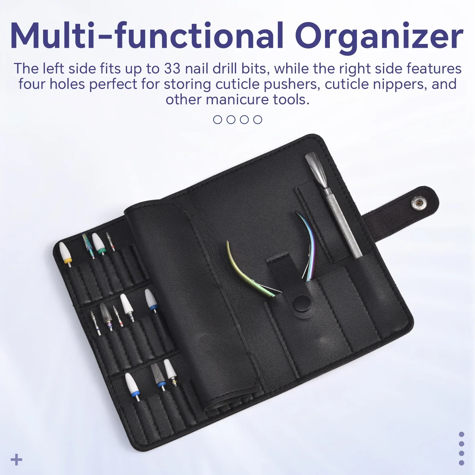 

Складная сумка-органайзер для сверл для ногтей, 37 отверстий, искусственная кожа, черно-белая сумка для хранения инструментов для дизайна ногтей, многофункциональный маникюрный аксессуар